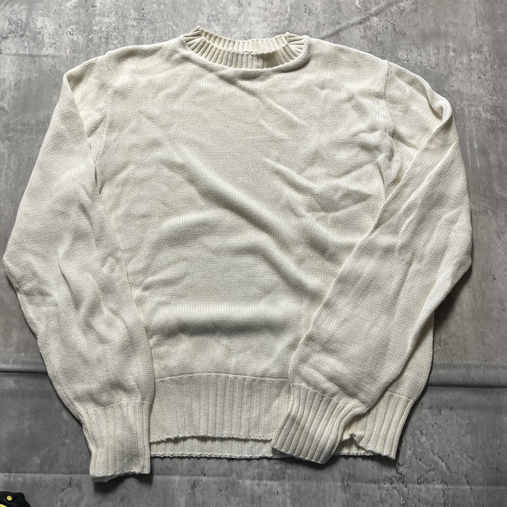 Flying Scotsman Mens Sweater Cream White Crew Neck Long Sleeve Cotton Size Small